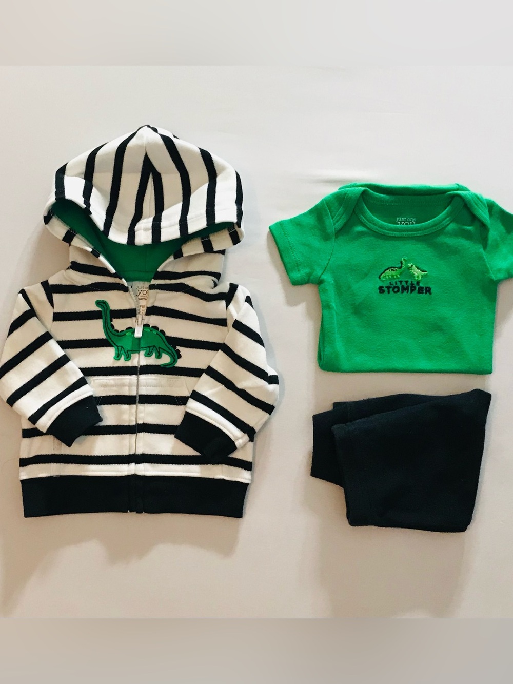 Striped Hooded Jacket with Green Dino Tee Set - Little Stomper